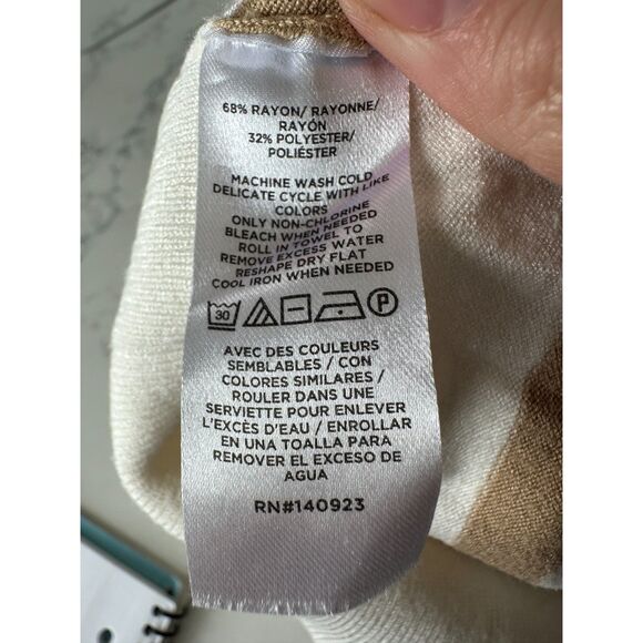 Loft Button Shoulder Tan and White Striped Sweater Size XS - Picture 5 of 6